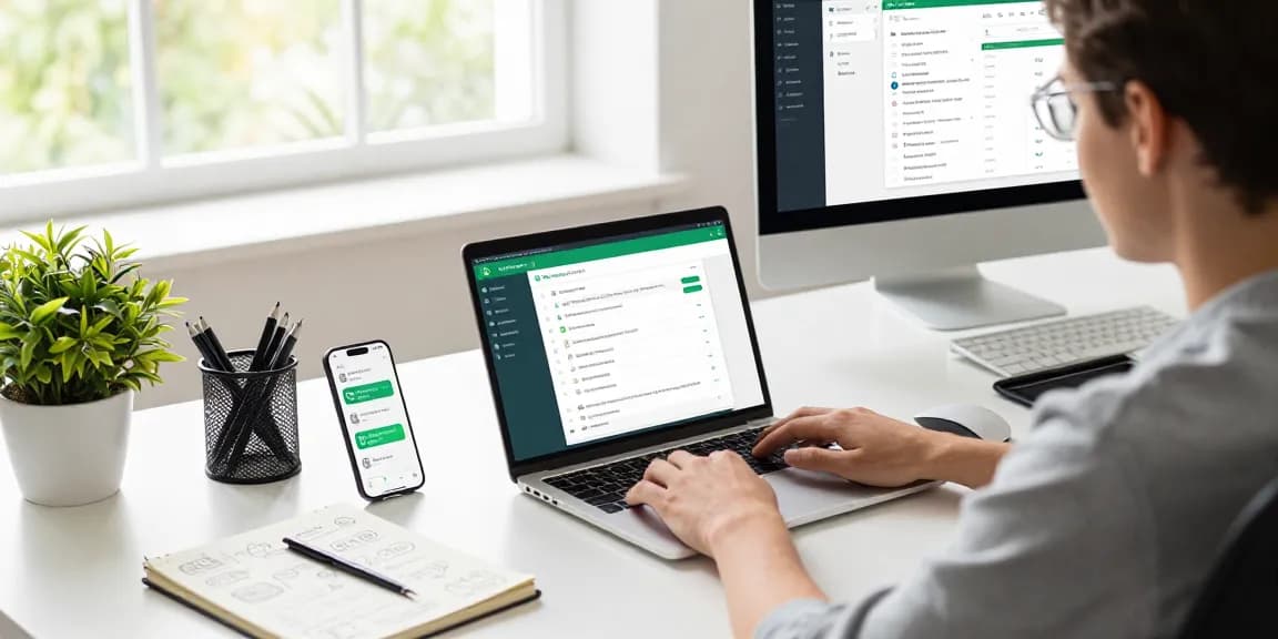 专业用户在现代工作空间中与WhatsApp Web互动。