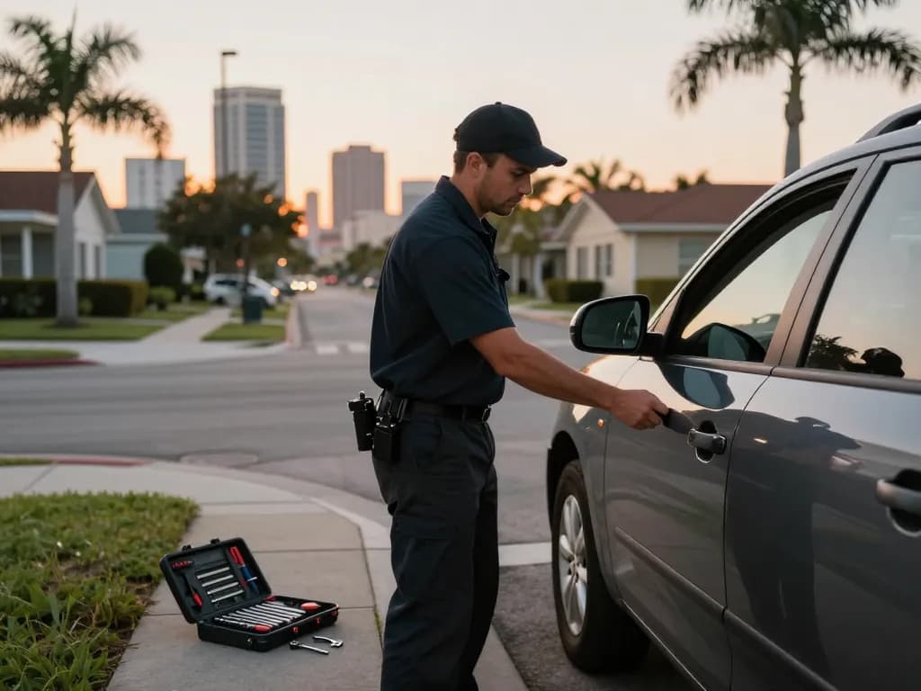 Emergency locksmith in Port St. Lucie unlocking a car door, showcasing reliability and expertise.