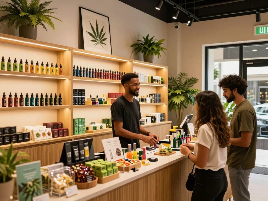 Marijuana discount sales UAE at a Dubai cannabis shop highlighting THC vapes and inviting atmosphere.