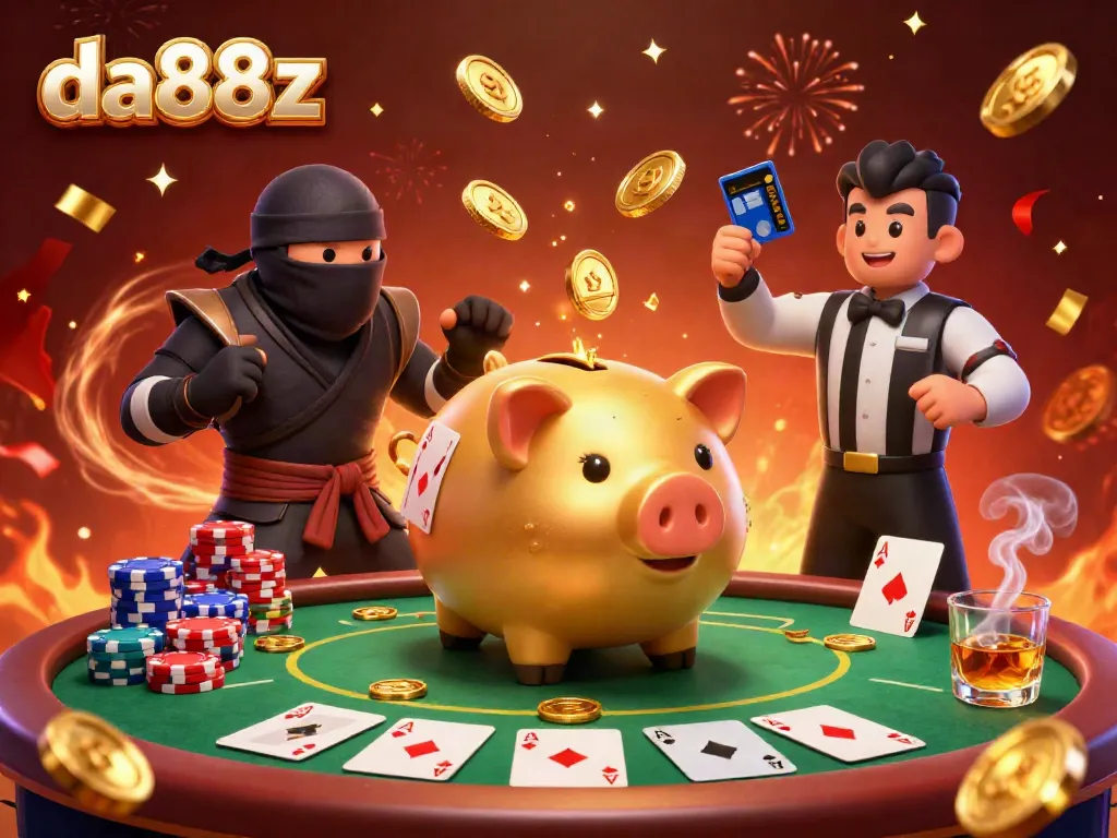 Experience thrilling gameplay with da88z in an engaging casino scene featuring dynamic characters and colorful poker elements.