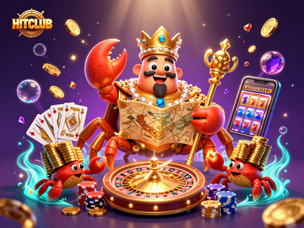 Join HITCLUB's vibrant casino universe where golden crabs reign in a sea of treasures and gaming excitement.