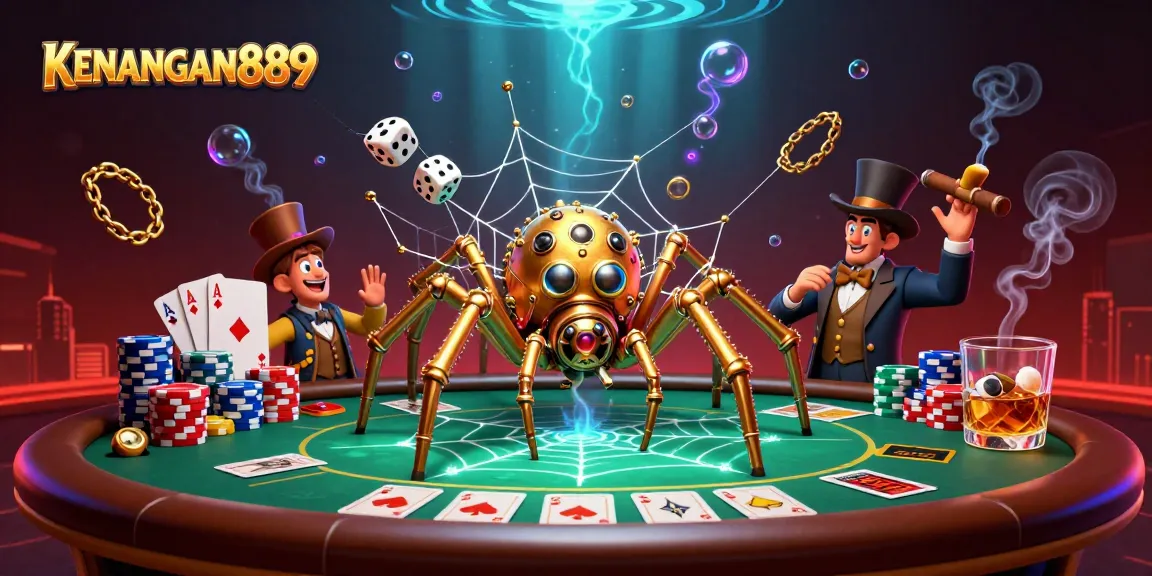 KENANGAN889 showcases a vibrant steampunk casino scene with poker elements and striking visuals.