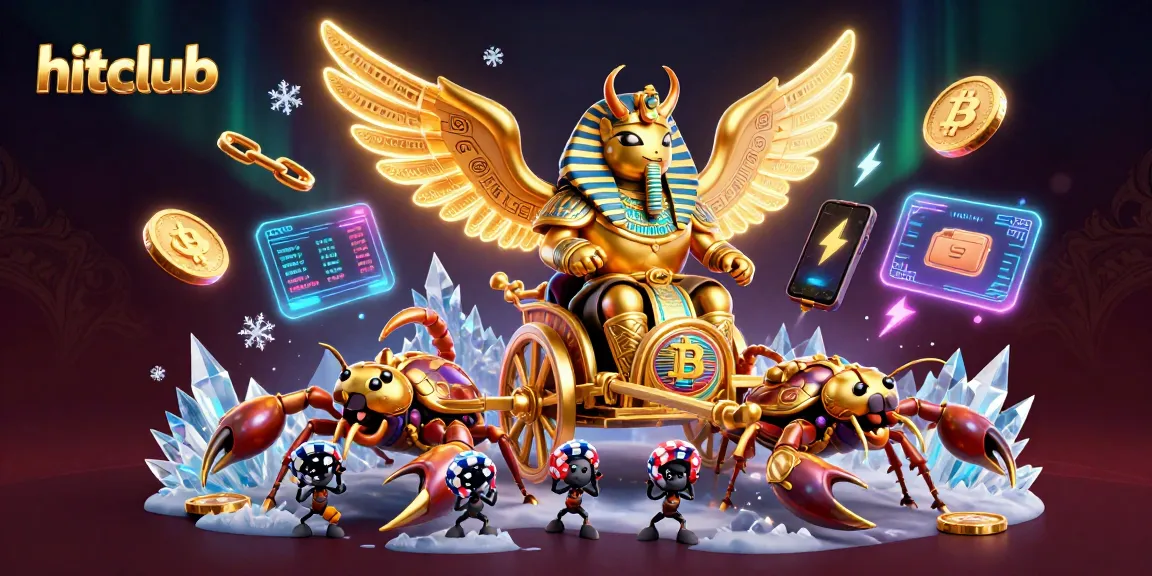 Experience hitclub's exciting world with a golden scarab and scorpions amidst dazzling casino elements.