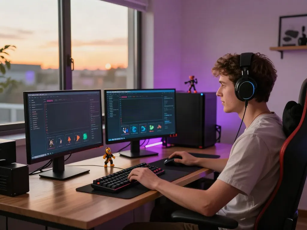 Engaged gamer enjoying the SV88 online gaming platform in a vibrant home office.