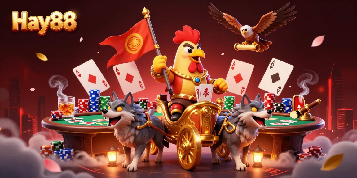 Engage your skills with Hay88's vibrant 3D casino illustration showing poker action and dynamic characters.