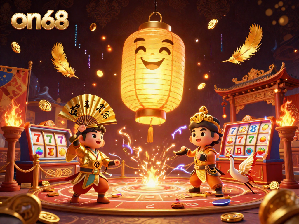 Experience thrilling gameplay at on68 with lively casino spirits, slot reels, and vibrant game elements.