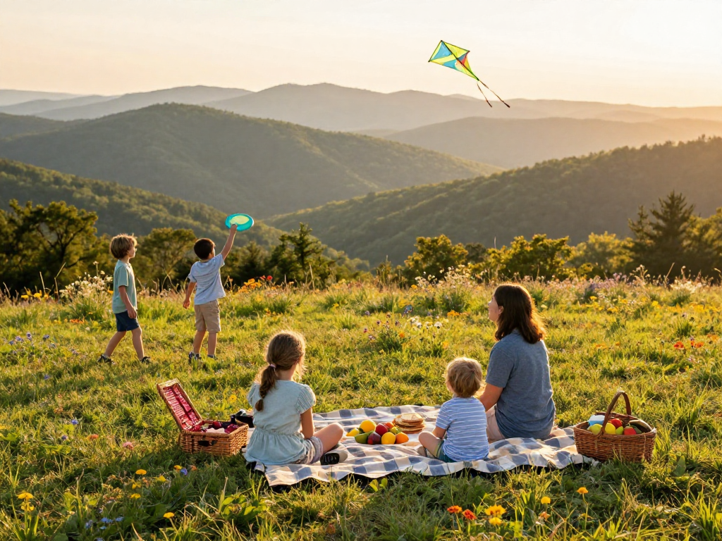 Family enjoying a picnic at the best places to live in north carolina with scenic mountain views.