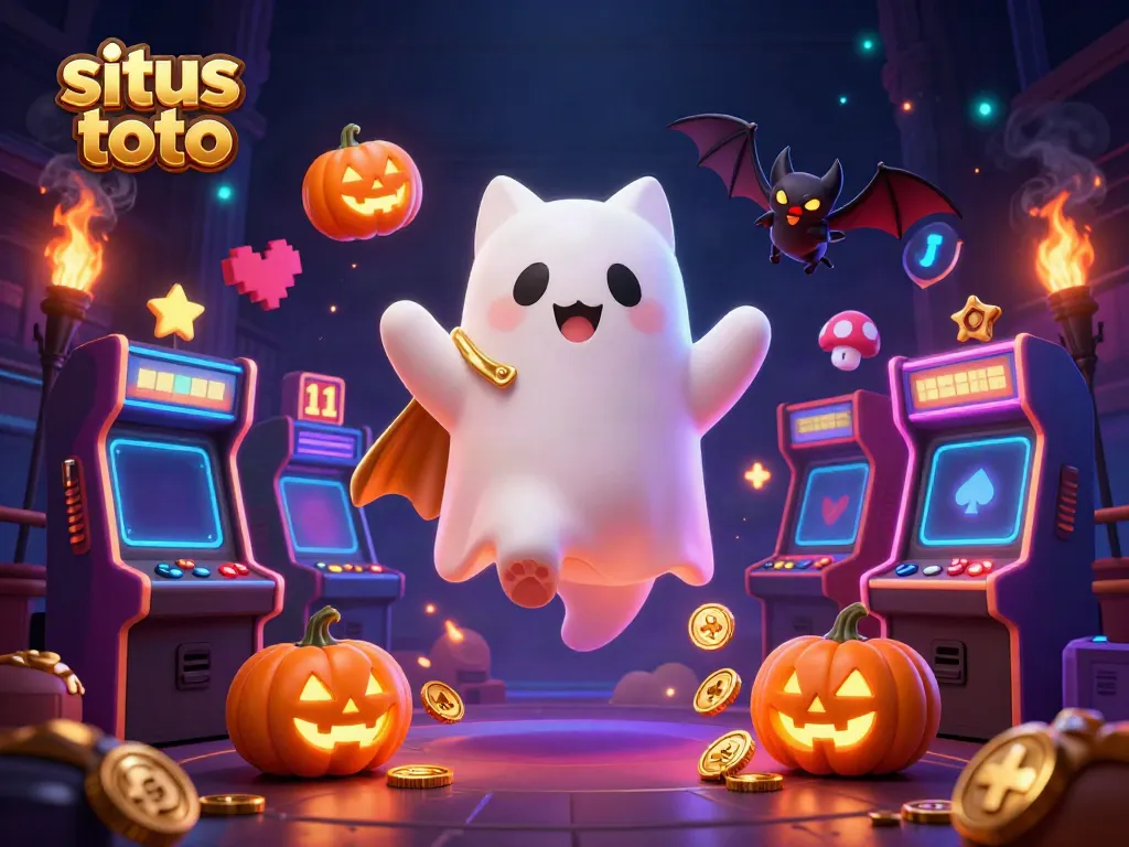Win big at situs toto with a ghostly theme featuring animated characters and vibrant casino elements.