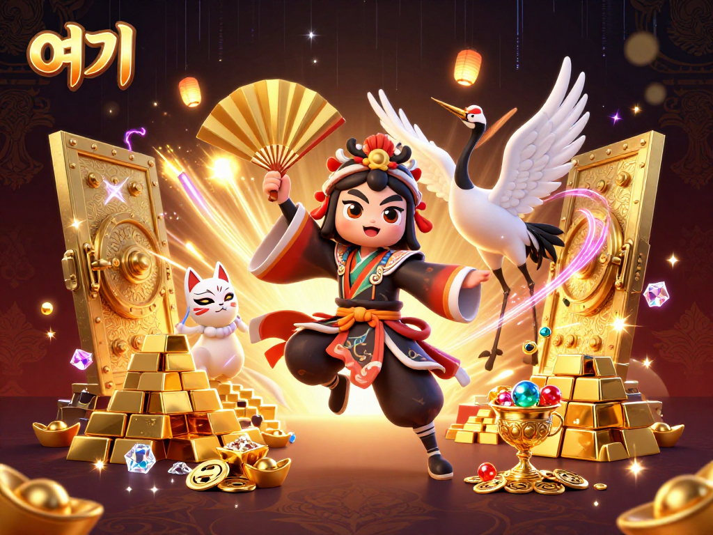 Engage in thrilling betting action with 여기 showcasing kabuki warrior spirits amidst treasure and jewels.