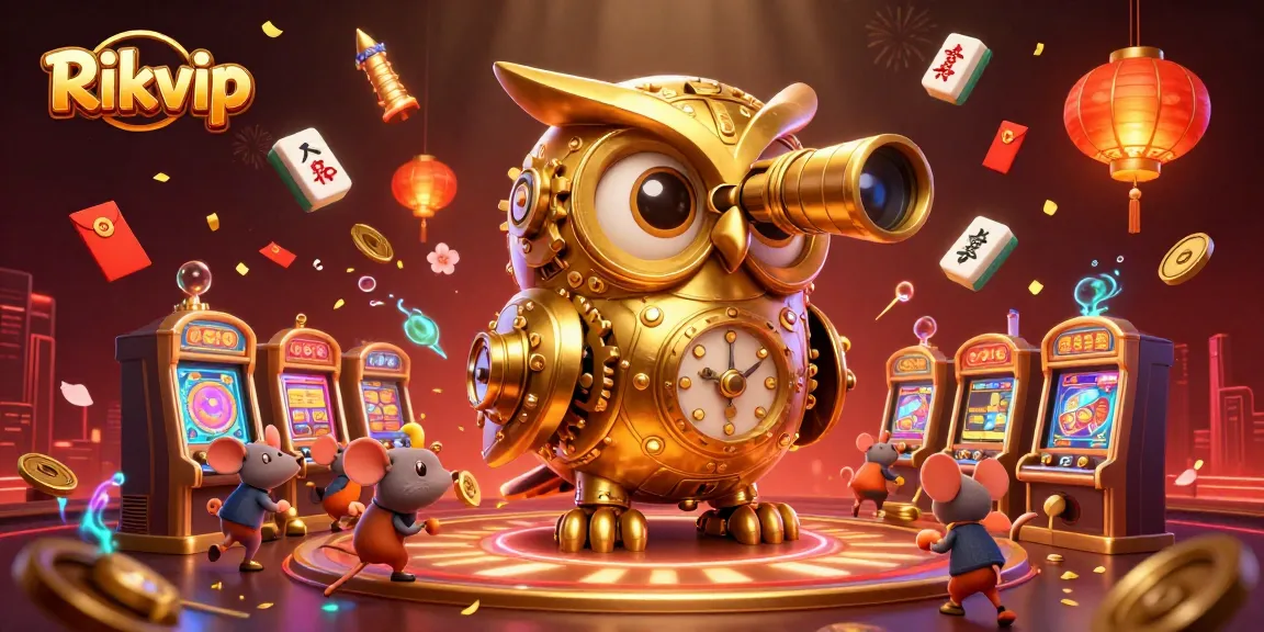 Experience thrilling gameplay at Rikvip with a dynamic 3D casino scene filled with vibrant elements.