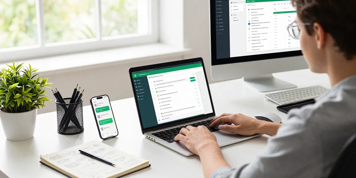 专业用户在现代工作空间中与WhatsApp Web互动。