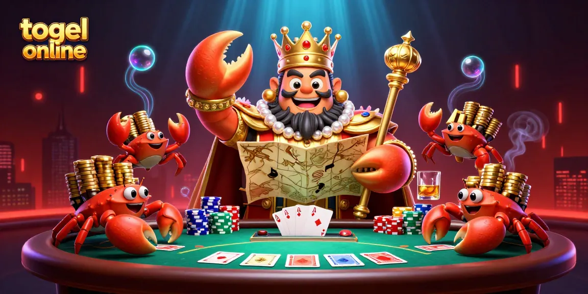 Engage in exciting togel online action as the royal crab emperor leads a vibrant poker scene.