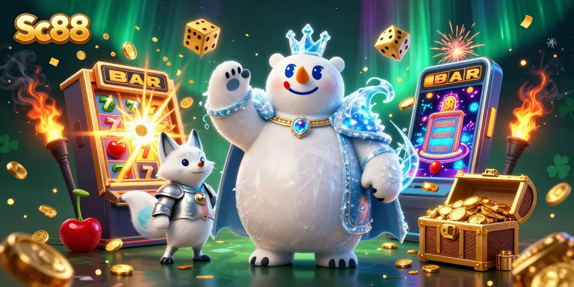 Experience the thrill of gaming with Sc88's vibrant casino scene featuring cartoon polar bear and snow fox.