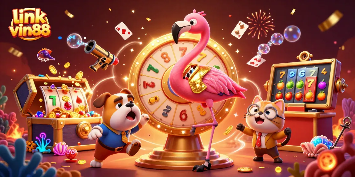 Experience the excitement of the slot games with link vin88 in a vibrant casino illustration showcasing thrill and rewards.