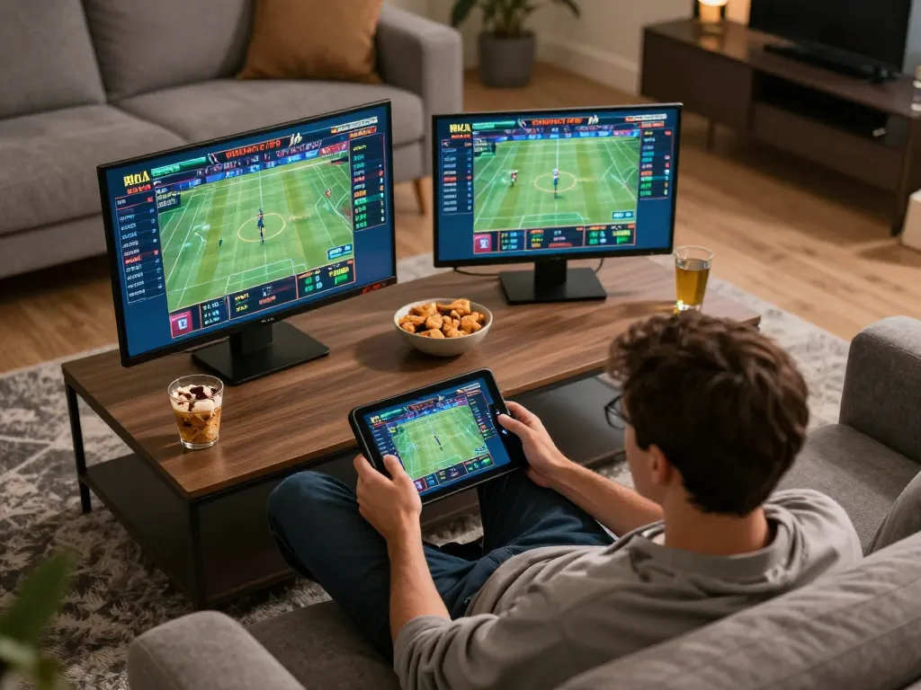 F168 user engaging in sports betting from the comfort of home, placing live bets.