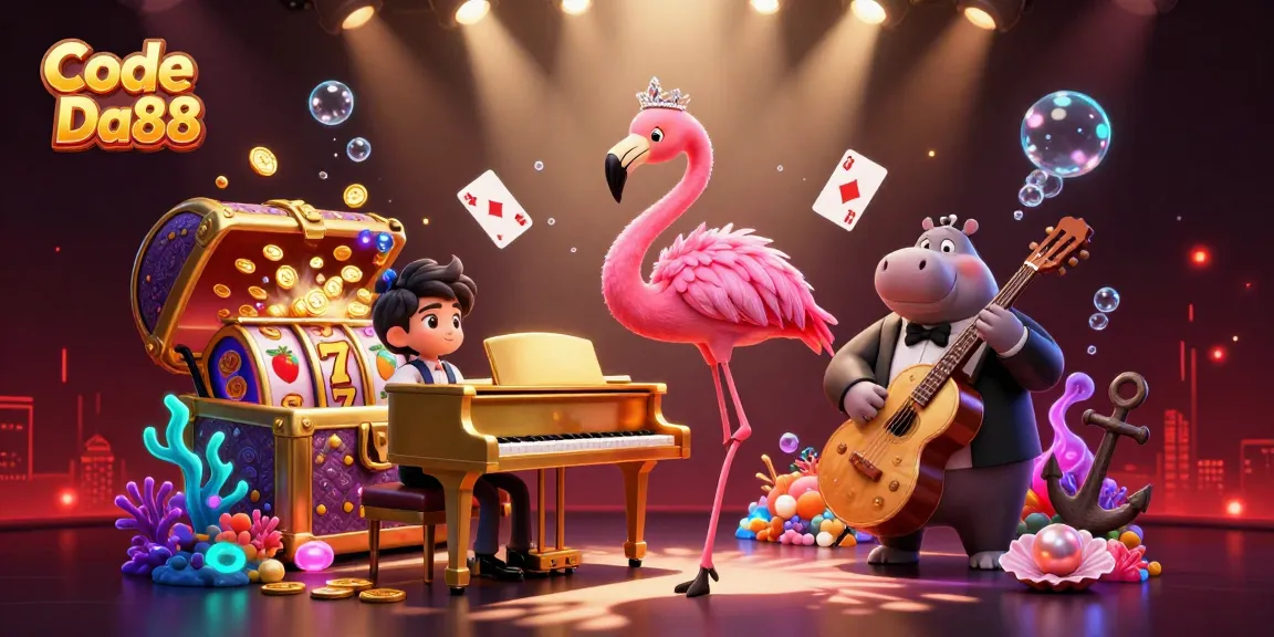 Experience Code Da88 with a vibrant digital illustration of casino characters and games
