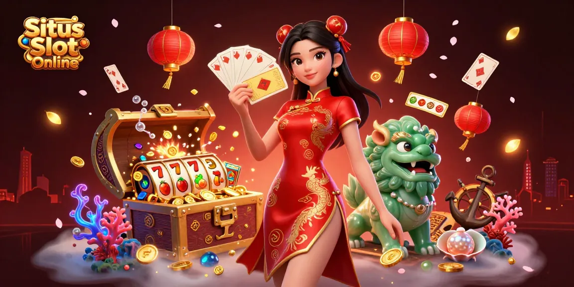 Engage in thrilling gameplay with Situs Slot Online's dynamic 3D illustration showcasing vibrant casino elements.