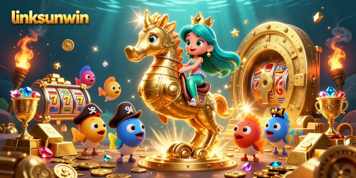 Spin to win with linksunwin's vibrant 3D casino illustration showcasing a mermaid and treasure