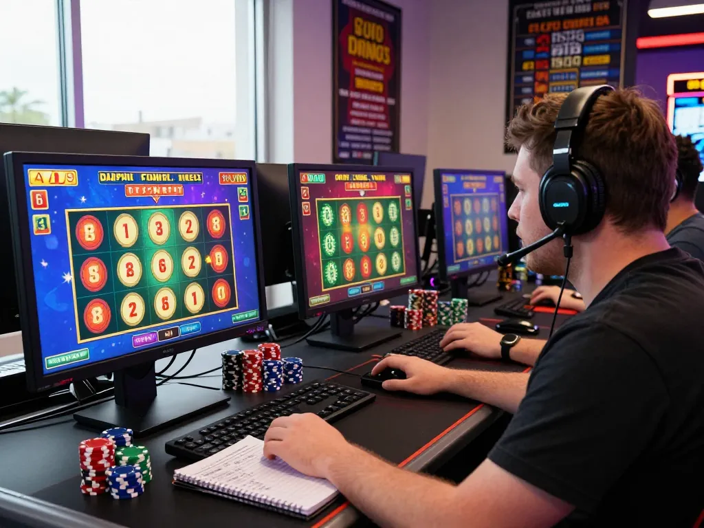 Engaged player enjoying wraungtoto online lottery game in dynamic gaming setup.