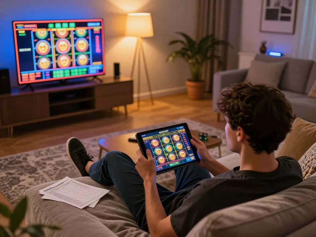 Engaging online gameplay for Agen Resmi user showcasing exciting slots on a tablet.