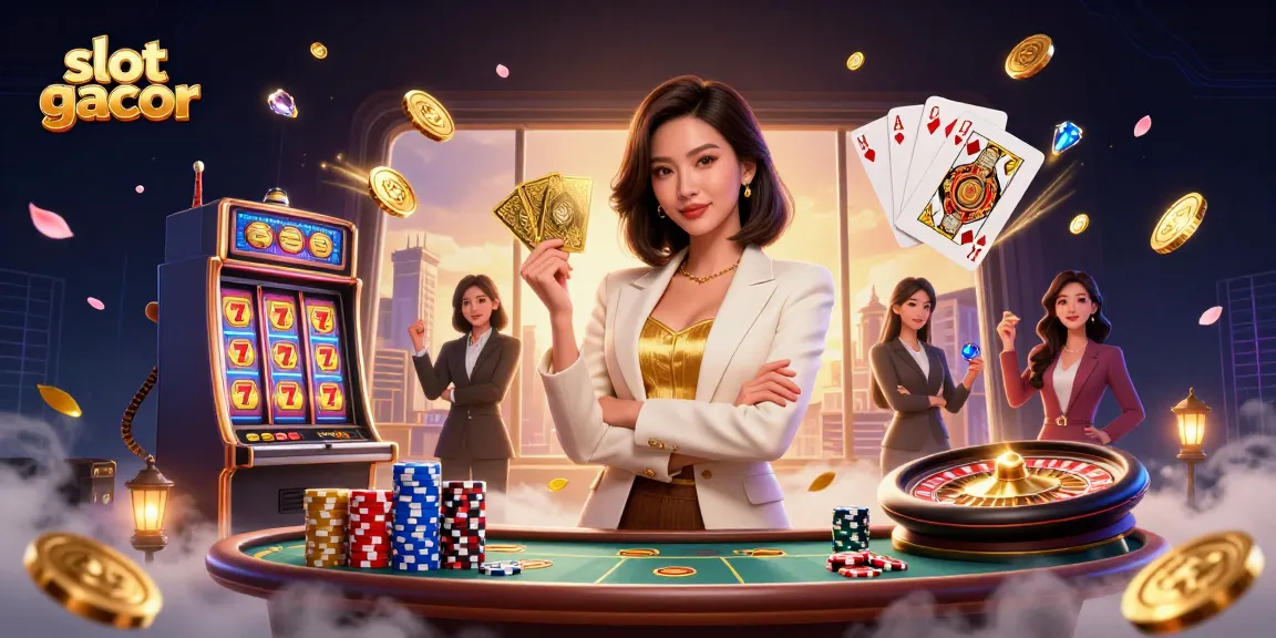 Terlibatlah dengan kegembiraan slot gacor melalui suasana kasino yang hidup, menampilkan seorang wanita pebisnis yang kuat.