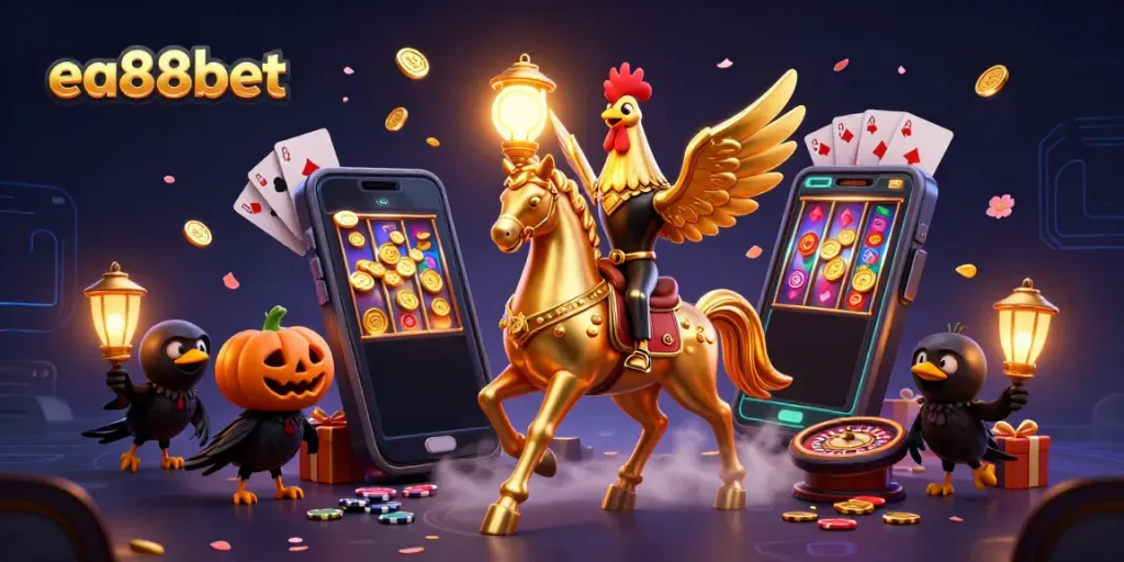 Engage with excitement at ea88bet through a vibrant casino scene featuring animated characters.