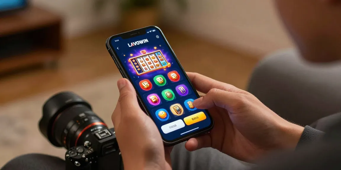 LAVOWIN daftar page showing a user enjoying online gaming on mobile device, vibrant interface appealing to digital players.