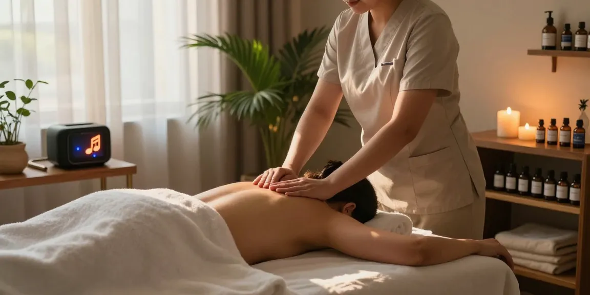 Relaxing 서울출장안마 scene with massage therapist applying oils in tranquil spa
