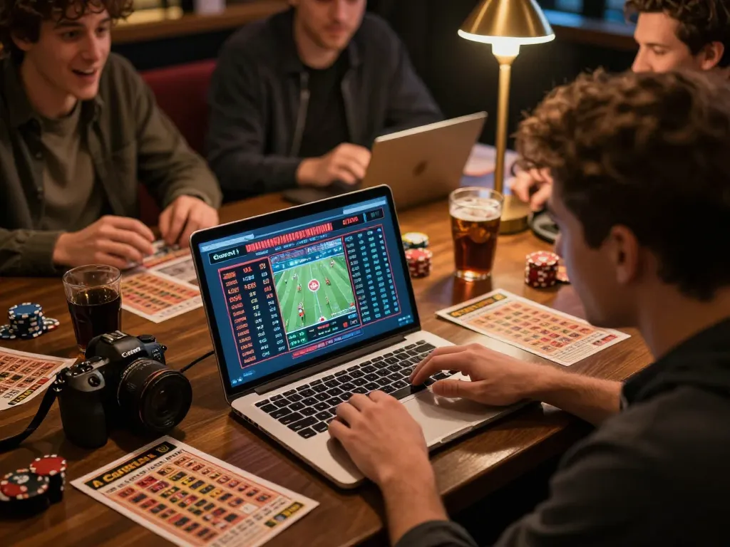 Engaging with kèo nhà cái hôm nay on laptop while analyzing live sports betting odds.