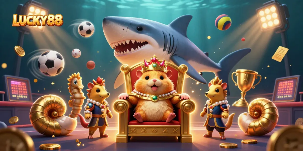 Experience excitement at LUCKY88 with animated casino elements and vibrant characters in a dynamic scene.