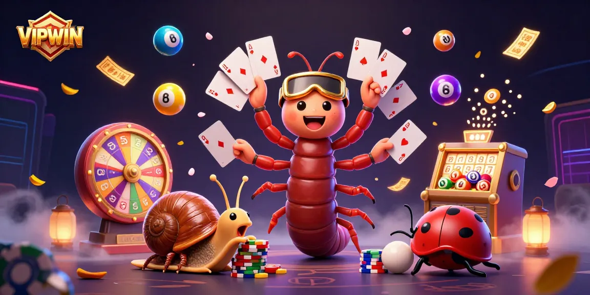 Engage with VIPWIN in a vibrant casino world where a millipede dealer and high-roller snail enhance the excitement.