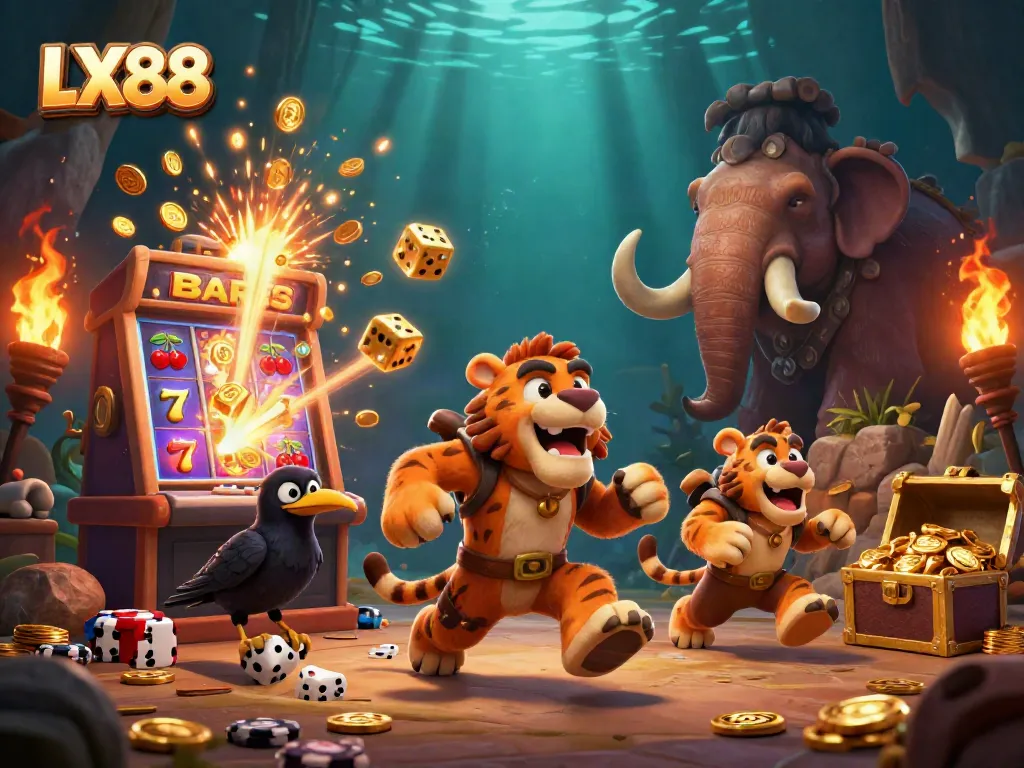 Experience excitement at LX88 with vibrant characters in a dynamic casino scene!