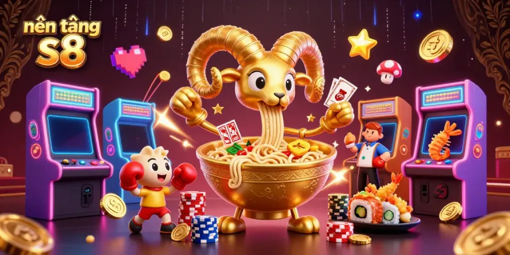 Experience vibrant gaming action at nền tảng s8, featuring unique 3D characters and casino elements.
