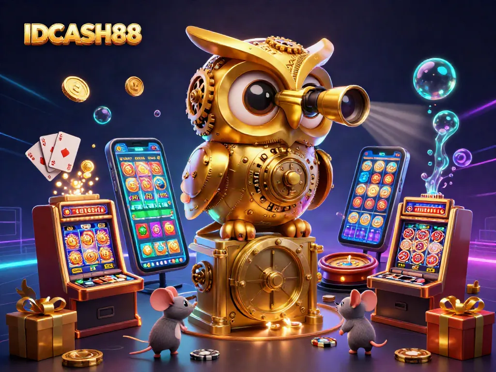 Experience thrilling gameplay with IDCASH88, where vibrant slot games come alive among golden coins and lively characters.