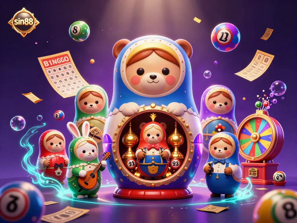 Experience the vibrant world of sin88 as colorful lottery elements and playful characters animate the exciting casino atmosphere.