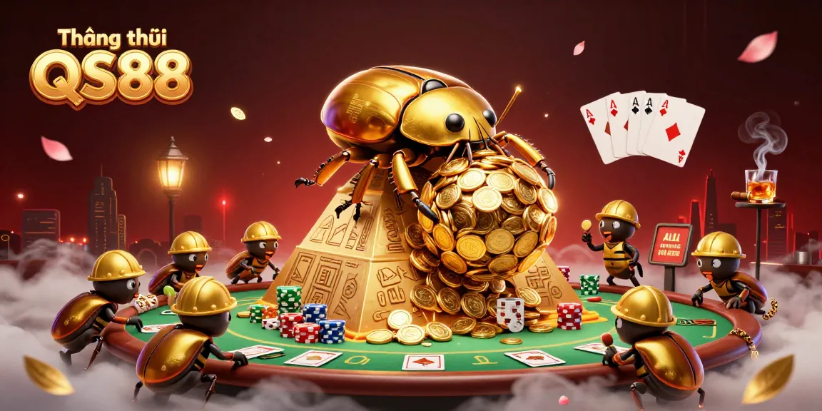 Experience the thrilling world of Thương hiệu QS88 with a dynamic casino scene filled with vibrant characters and gaming elements.