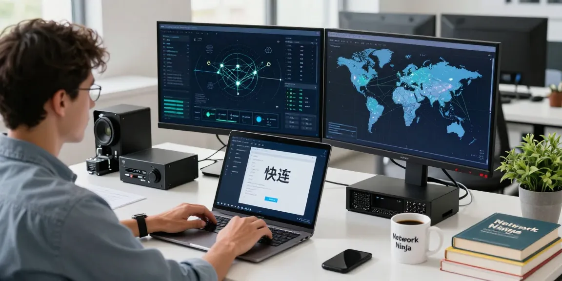 快连软件优化网络连接的专业人士在现代工作空间中使用电脑。