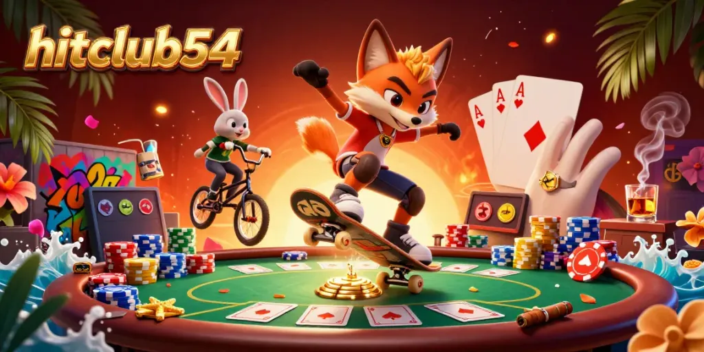 Experience thrilling gameplay with hitclub54 as cartoon characters showcase vibrant casino excitement.
