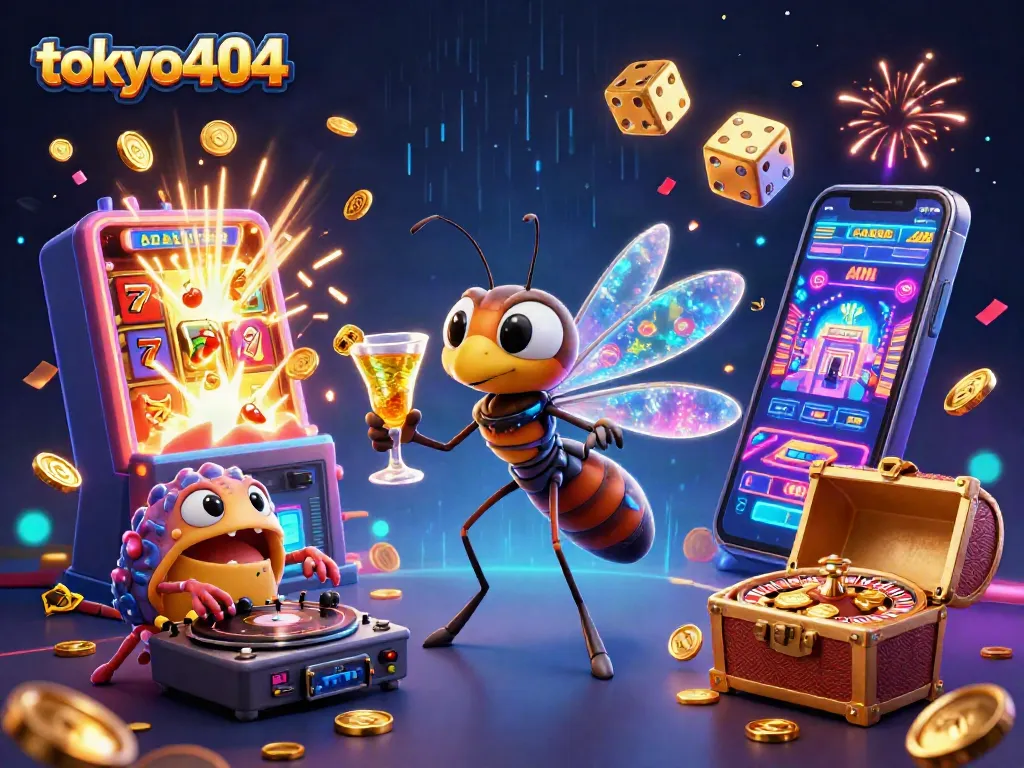 Experience tokyo404 excitement with a lively 3D illustration of casino characters and games.