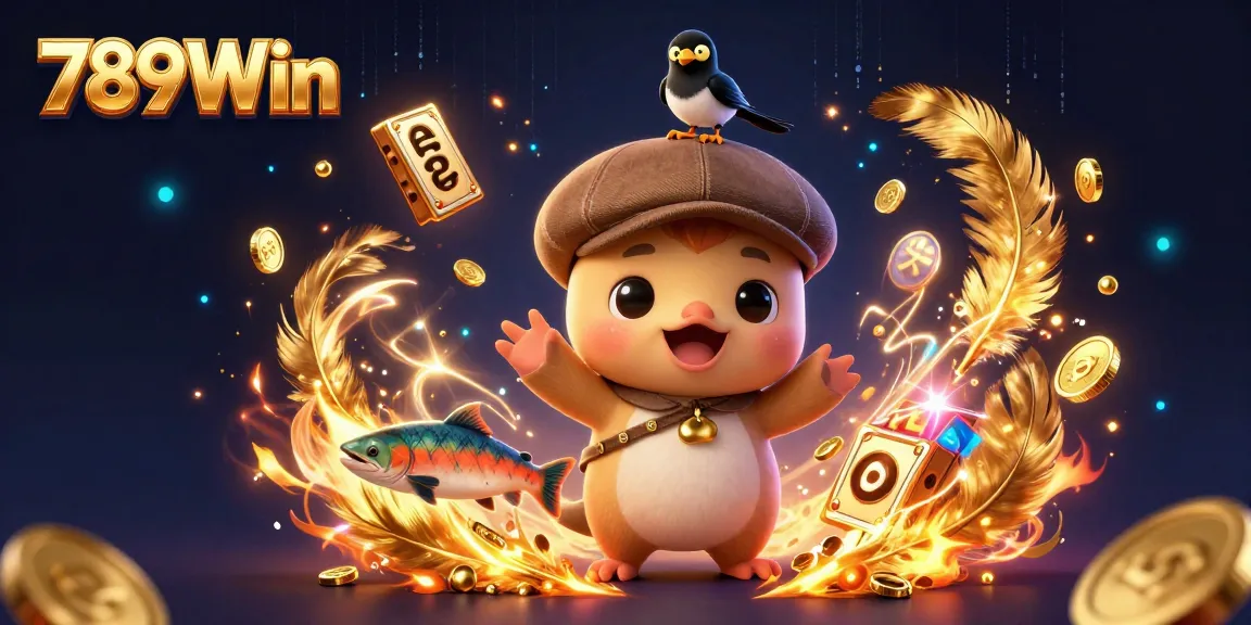 Join the fun at 789Win with cute characters in a dynamic casino scene showcasing jackpots and betting elements.