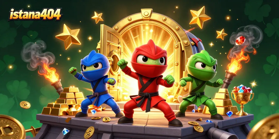 Experience thrilling adventures with istana404 as chameleon ninjas showcase their skills amidst sparkling treasures.