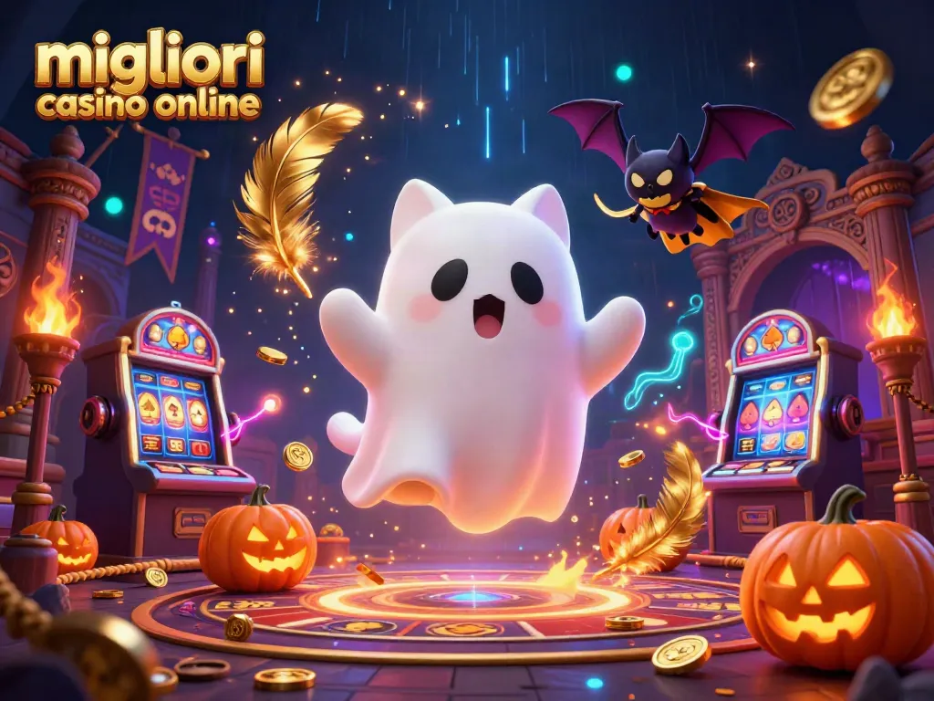 Scopri i migliori casino online con un gatto fantasma e un pipistrello, immersi in un mondo di slot e monete dorate.