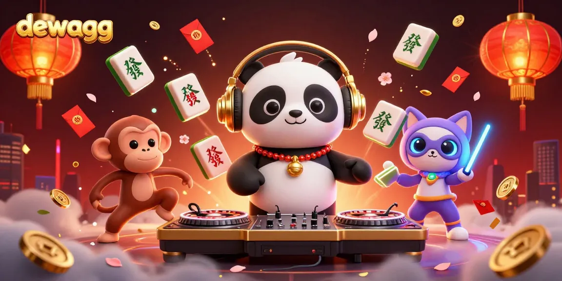Experience thrilling moments with dewagg as a DJ panda spins casino games and cute characters party.