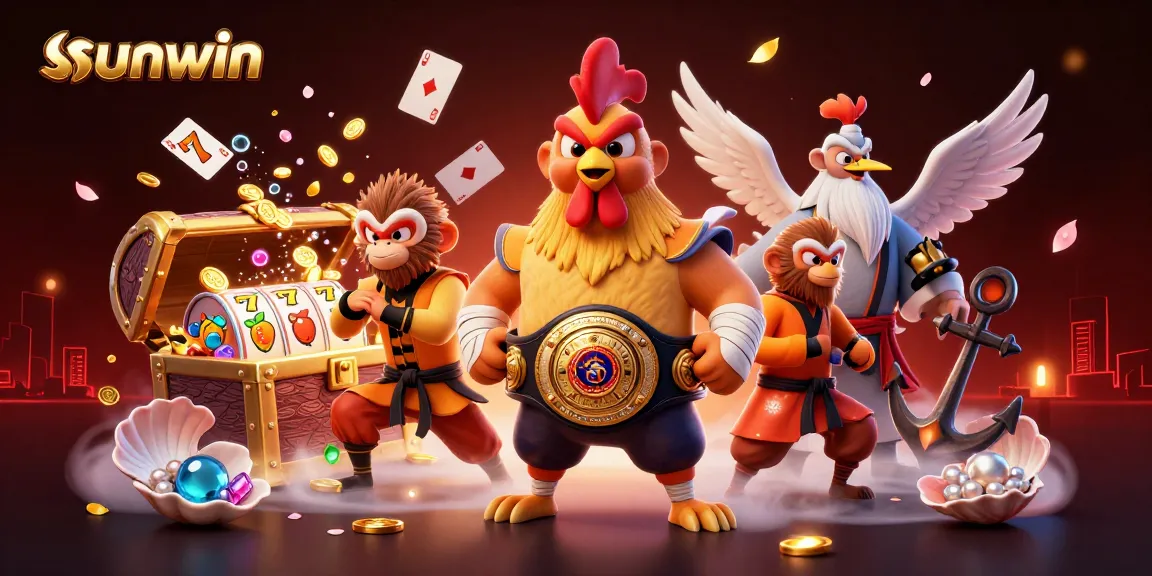Experience thrilling slots with sunwin, featuring vibrant characters and dynamic casino elements in a captivating scene.