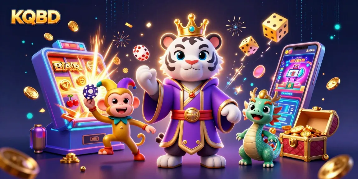 KQBD showcases a vibrant scene with a cartoon tiger, playful monkey, and jade dragon amidst casino excitement.