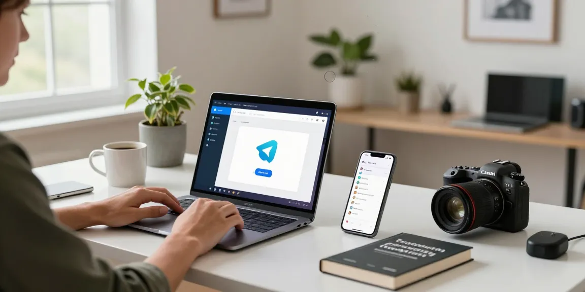 Effortless Telegram Download experience in a modern, tech-savvy home office environment.