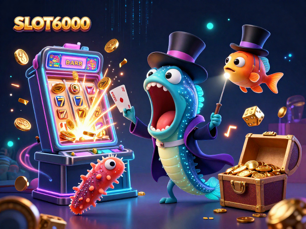 SLOT6000 brings exciting 3D gaming visuals with a magical eel and anglerfish amidst a jackpot explosion.