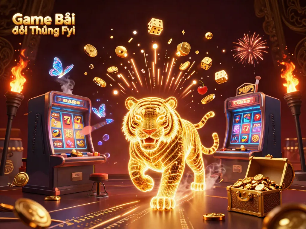 Experience thrilling gameplay with Game Bài Đổi Thưởng Fyi's vibrant digital casino scene, featuring exciting slot machines.