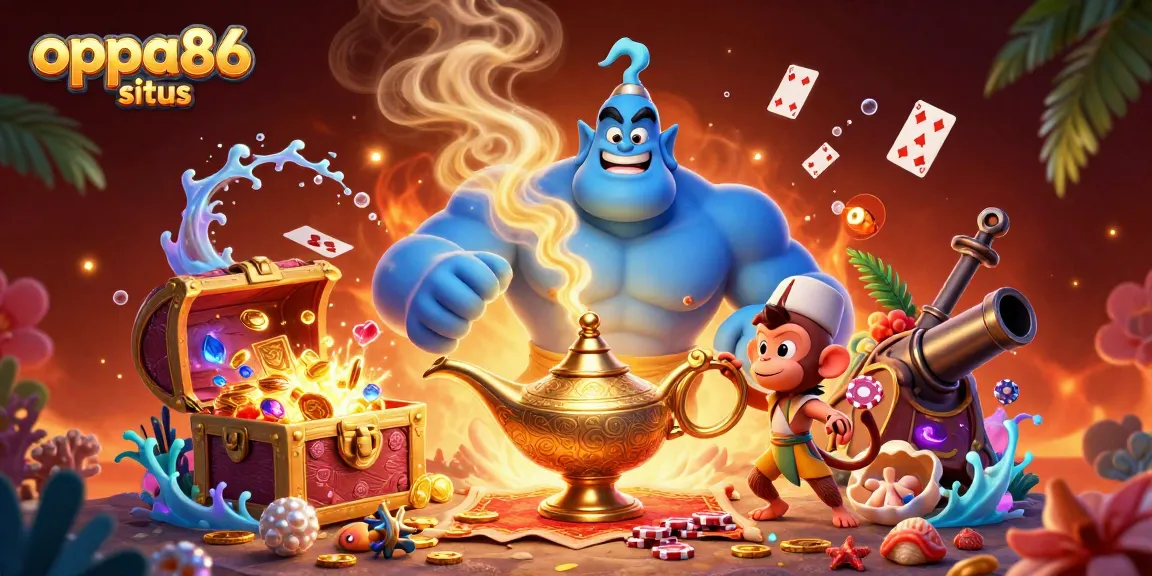 Engage with oppa86 situs as a genie unleashes treasures in a captivating casino adventure.