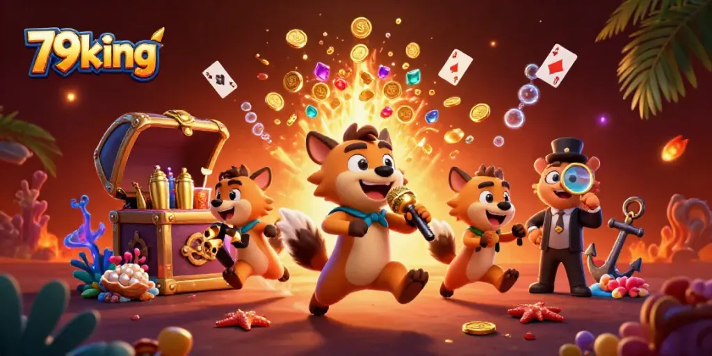 Experience thrilling moments at 79king with vibrant casino activities featuring playful hyenas.